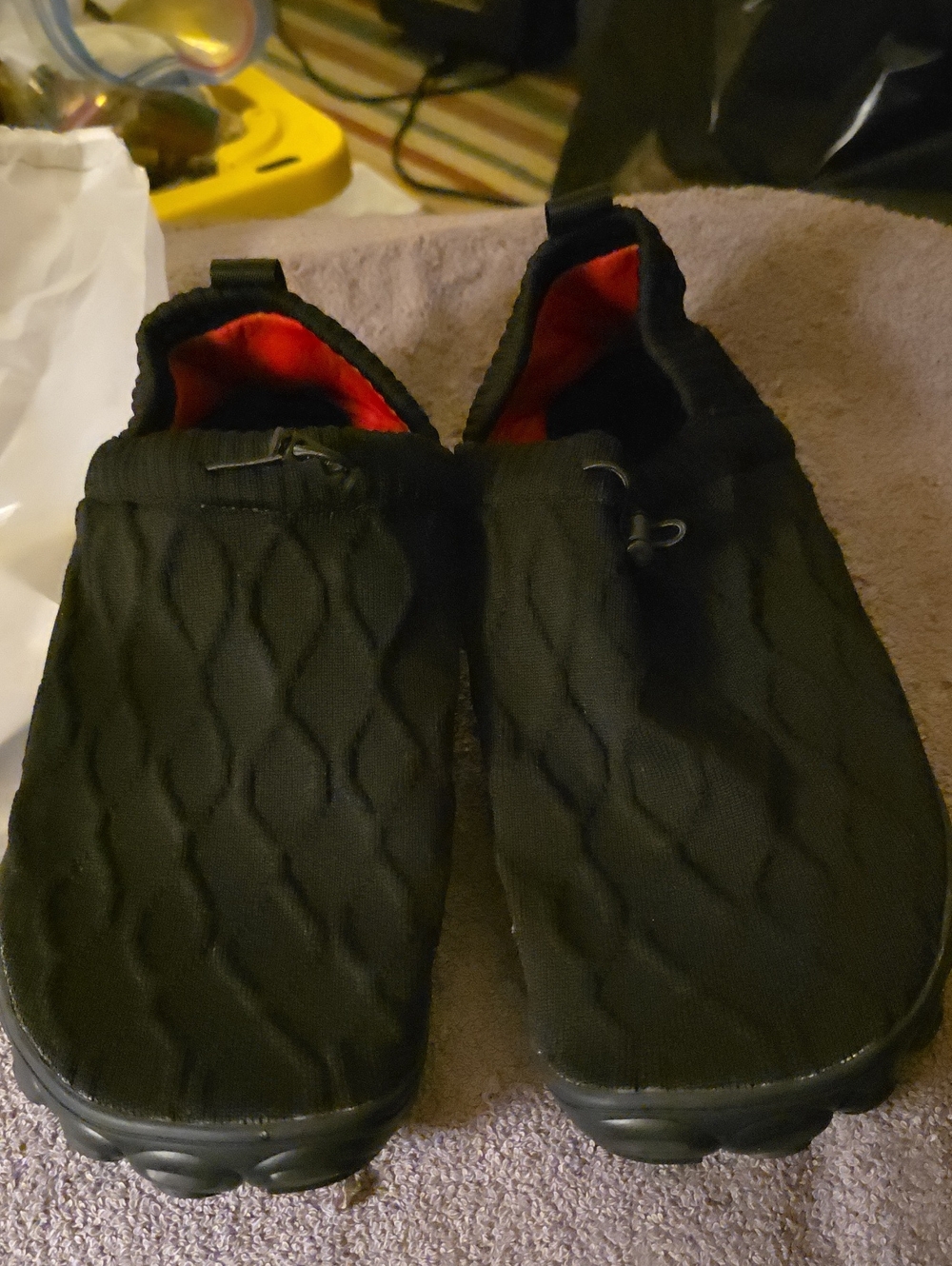 Mens Quilted Slip-On Shoes - Black with Red Lining Size 48 BRAND NEW